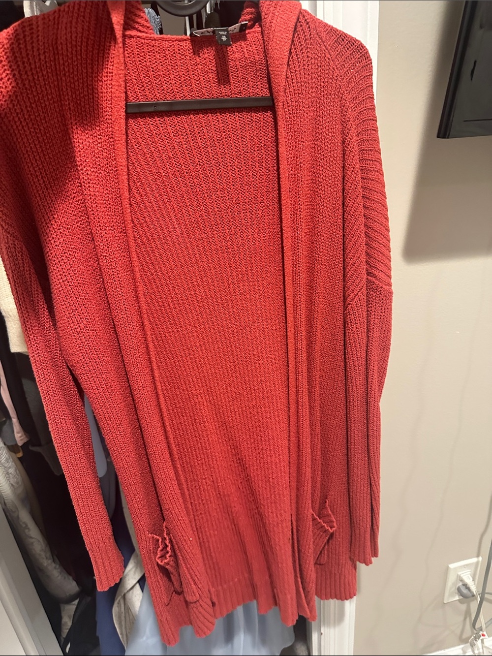 Express Open-Front Hooded Cardigan Sweater — Coral